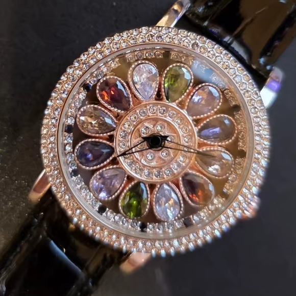 Anthropologie Accessories - Luxury Rotating Petal Flower Dial Diamond Crystal Watch